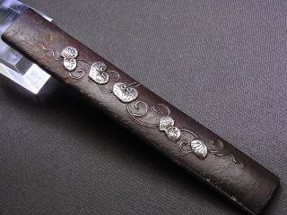 Fine inlaid KOZUKA 18 - 19th C Japanese Edo Antique Koshirae fitting “AOI“ d644 3