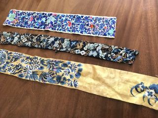 Antique Hand Embroidered Chinese Silk Panels / Belts X 3 4