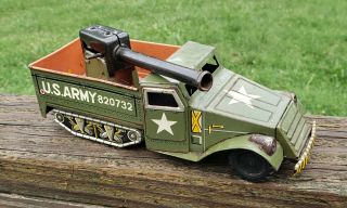 1950s Sankei Us Army Anti Aircraft Friction Tin Litho Gun Truck - Made In Japan