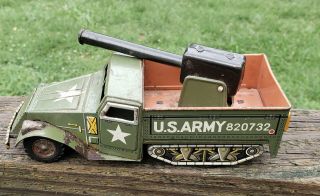 1950s Sankei US Army Anti Aircraft Friction Tin Litho Gun Truck - Made in Japan 2