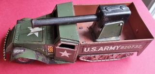 1950s Sankei US Army Anti Aircraft Friction Tin Litho Gun Truck - Made in Japan 3