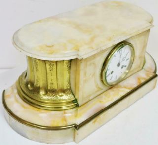 Antique French 8 Day Solid Marble & Engraved Bronze Bell Striking Mantel Clock 5