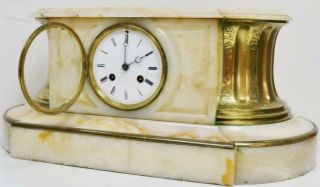Antique French 8 Day Solid Marble & Engraved Bronze Bell Striking Mantel Clock 7