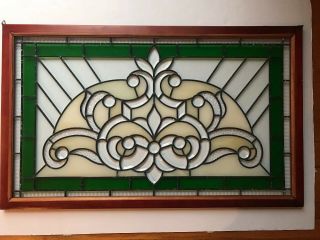 Vintage Green Stained Beveled Glass Large 36” X 22” Window