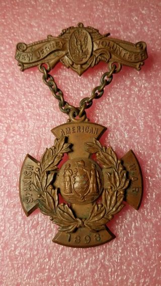 Vintage Spanish American War Medal Badge 1898 Jersey Army Antique