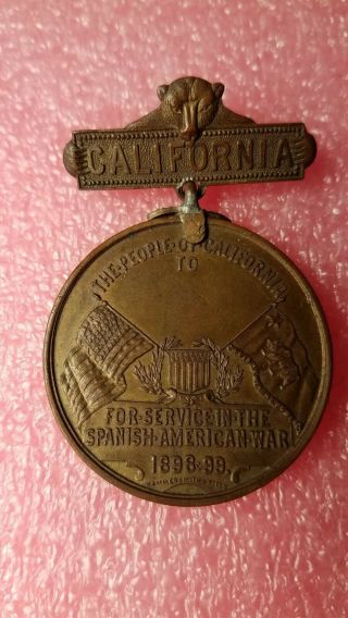 Vintage Obsolete Spanish American War California Medal Badge 1899 Army Antique