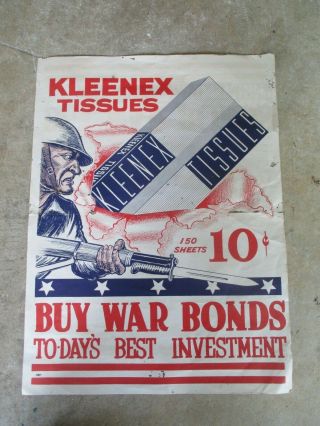 Vintage Wwii Kleenex Tissues War Bond Store Poster - 19.  5 " X 14.  5 "