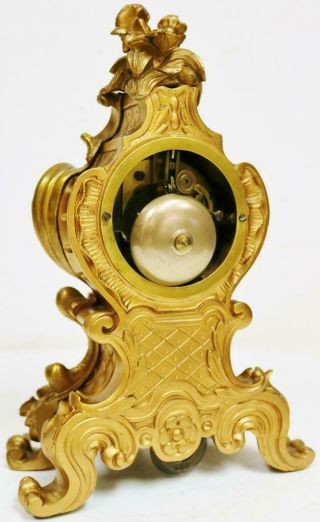 Antique French Gilt Bronze Mantle Clock 8 Day Rococo Bell Striking Mantel Clock 10