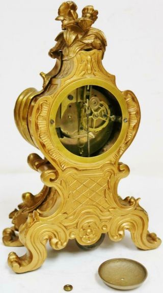 Antique French Gilt Bronze Mantle Clock 8 Day Rococo Bell Striking Mantel Clock 11