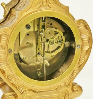 Antique French Gilt Bronze Mantle Clock 8 Day Rococo Bell Striking Mantel Clock 12