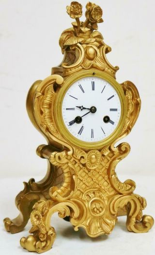 Antique French Gilt Bronze Mantle Clock 8 Day Rococo Bell Striking Mantel Clock 2
