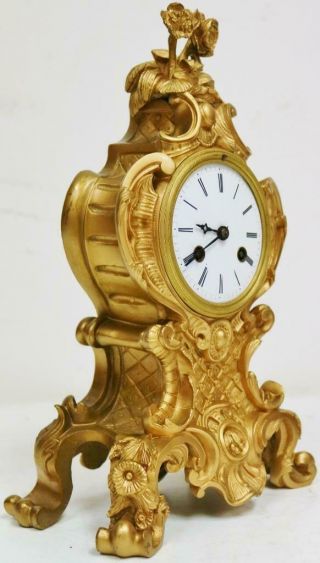 Antique French Gilt Bronze Mantle Clock 8 Day Rococo Bell Striking Mantel Clock 3