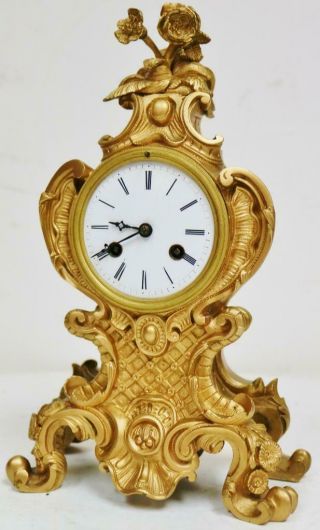 Antique French Gilt Bronze Mantle Clock 8 Day Rococo Bell Striking Mantel Clock 5