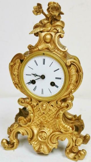 Antique French Gilt Bronze Mantle Clock 8 Day Rococo Bell Striking Mantel Clock 6