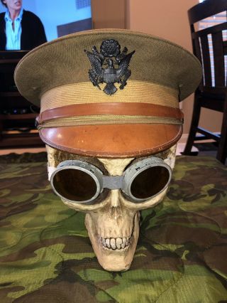 Ww1 Us Army Officer’s Visor Hat W Cap Badge.  Size 7 1/4 To 7 1/2 Wwi