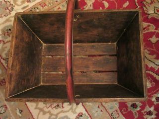 Antique French Trug Garden Flower Basket - Iron Handle in Old Red Paint 3