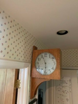 Antique Ibm Oak 2 Sided Wall Clock