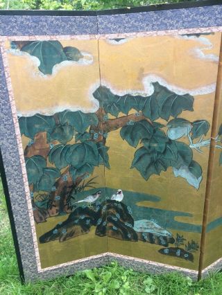 Vintage c.  1920 - 1960s Japanese Byobu 6 - panel Painted silk screen 2
