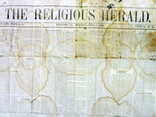 1862 Va Confederate Civil War Newspaper Abraham Lincoln & Emancipation Of Slaves