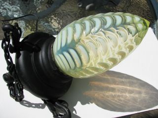 Rare Antique Vtg.  Vaseline Opalescent Glass Globe French Fluer Di Lis Chandelier
