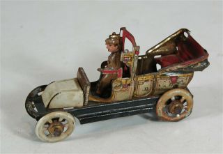 1910s Tin Lithograph Penny Toy - Open Air Touring Car / Limousine By J.  Distler