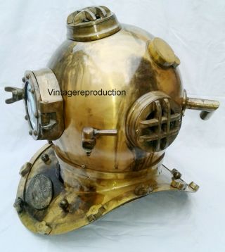 Diving Helmet Us Navy Mark V Vintage Brown Antique Scuba Deep Marine Gift 2