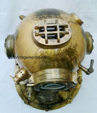 Diving Helmet Us Navy Mark V Vintage Brown Antique Scuba Deep Marine Gift 3