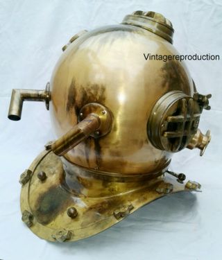 Diving Helmet Us Navy Mark V Vintage Brown Antique Scuba Deep Marine Gift 4