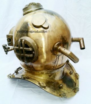 Diving Helmet Us Navy Mark V Vintage Brown Antique Scuba Deep Marine Gift 5