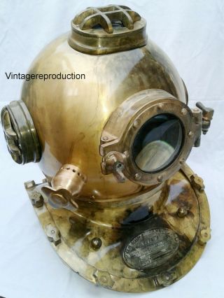 Diving Helmet Us Navy Mark V Vintage Brown Antique Scuba Deep Marine Gift 6