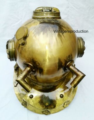 Diving Helmet Us Navy Mark V Vintage Brown Antique Scuba Deep Marine Gift 8
