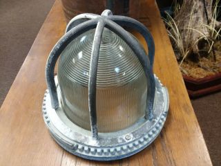 Vintage Holophane Street Light Fixture Prismatic Glass Shade Bunker Industrial