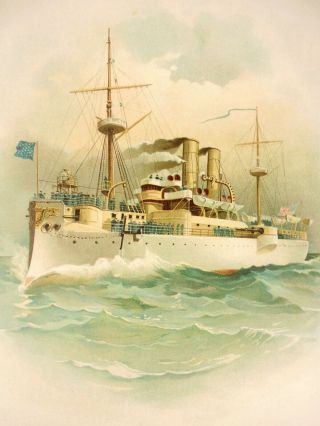 Antique 1898 Lithograph Print Us Battleship Maine Koerner & Hayes Military Ship
