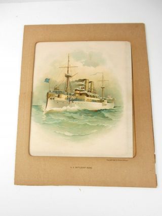 Antique 1898 Lithograph Print US Battleship MAINE Koerner & Hayes Military Ship 2