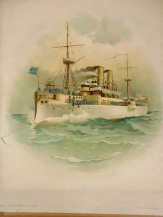 Antique 1898 Lithograph Print US Battleship MAINE Koerner & Hayes Military Ship 6