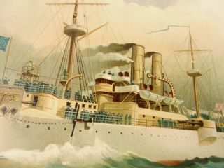 Antique 1898 Lithograph Print US Battleship MAINE Koerner & Hayes Military Ship 7