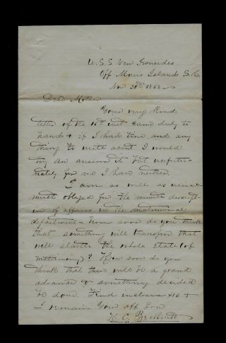 Union Navy Civil War Letter At Morris Island,  Sc - Firing Cannons At Rebels