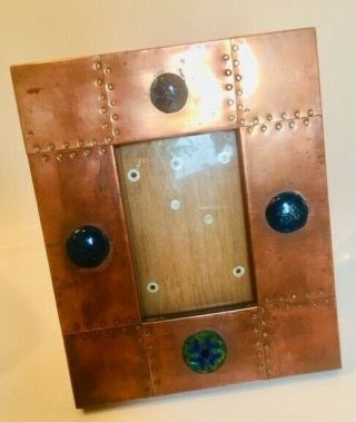 Arts And Crafts Copper & Ruskin - Style Ceramic Plaques Wood - Backed Photo Frame