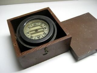 . Vintage Ship Compass Polaris In Wooden Box,  1930s