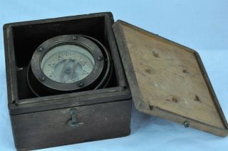Antique Ships Boat Compass In Wooden Box Box: 4 ½” X 4 ½” X 3”.  (bi Mk/180211)