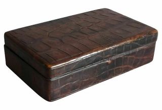 Antique Crocodile Skin Jewelry Case Box