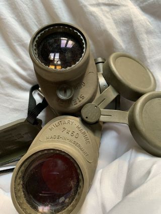 Vintage Antique Steiner Marine Green Binoculars W/caps Large Heavy. 6