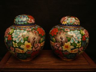5 1/4 " H Vintage Chinese Mirror Pair Cloisonne Thousand Flower Ginger Jar