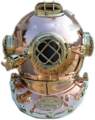 Vintage Copper Shine Diving Helmet U.  S Navy Mark V Deep Sea Divers Boston 18 "