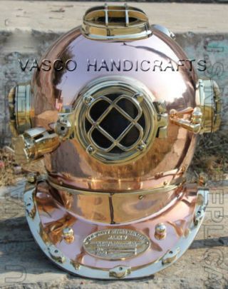 Vintage Copper Shine Diving Helmet U.  S Navy Mark V Deep Sea Divers Boston 18 