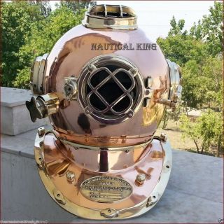 Vintage Copper Shine Diving Helmet U.  S Navy Mark V Deep Sea Divers Boston 18 