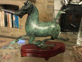 Signed Chinese Bronze Sculpture Repro.  Gansu Flying Heavenly Horse On A Swallow