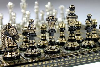 12 " Large Chess Set For Adults Brass Metal Chess Board Piece Vintage Contemporary