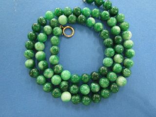 Vintage Chinese Dark Green Jade Large 10 mm Bead NeckLace 90 cm Long 10