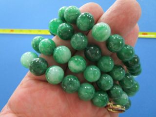 Vintage Chinese Dark Green Jade Large 10 mm Bead NeckLace 90 cm Long 12